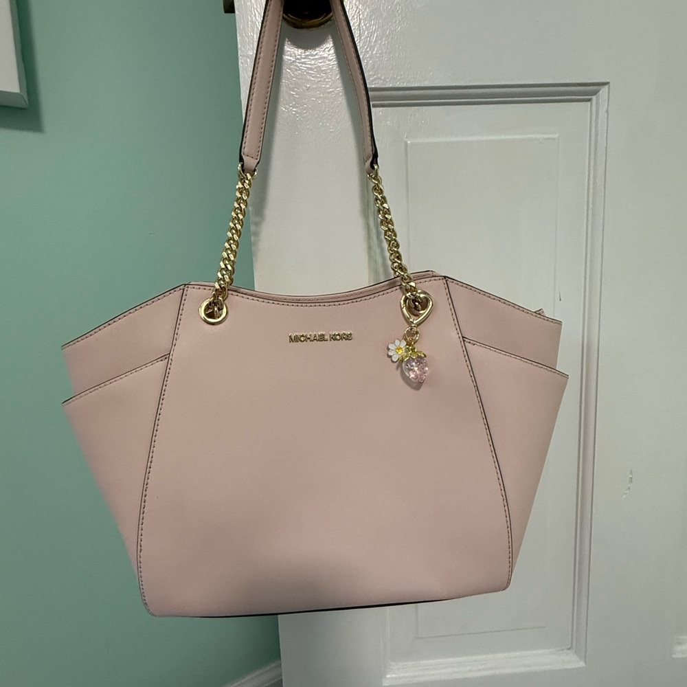 Michael Kors Pink Saffiano Tote with Gold Accents